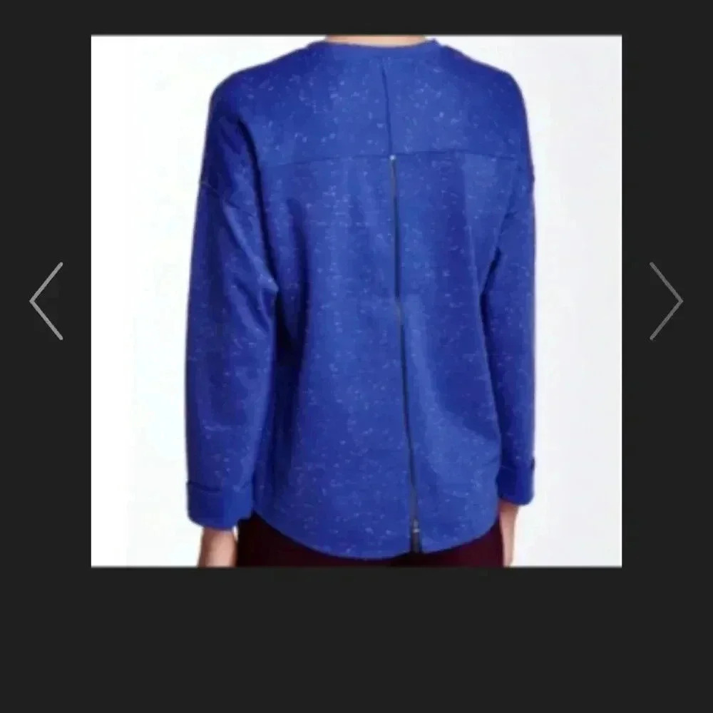 Vince Speckled Zip Back Blue Pullover Sweatshirt Silk Blend - Picture 2 of 9